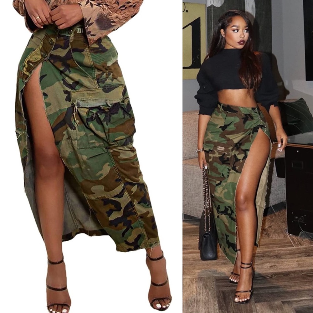 Camouflage Skirt with Slit